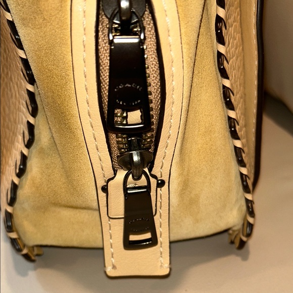 Coach Dreamer 36 Colorblock Suede Cream and Tan Satchel Bag - Picture 9 of 17